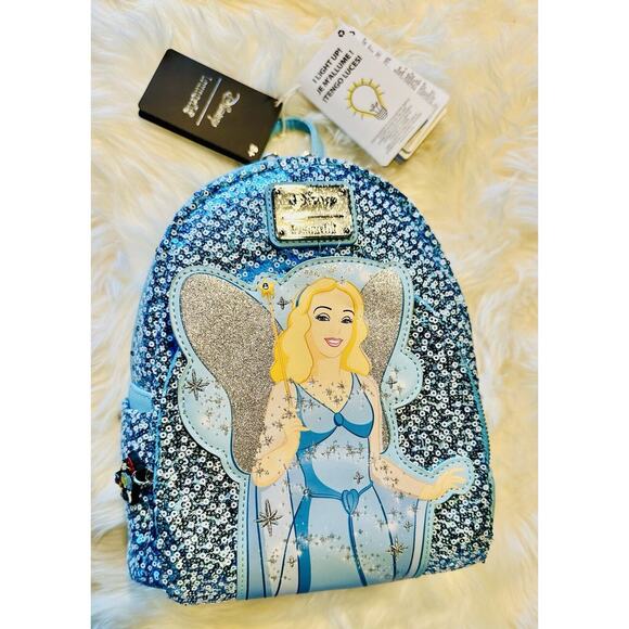 *NEW LIGHT UP EXCLUSIVE* Loungefly Pinocchio Blue Fairy Sequin Mini Backpack - Picture 1 of 6